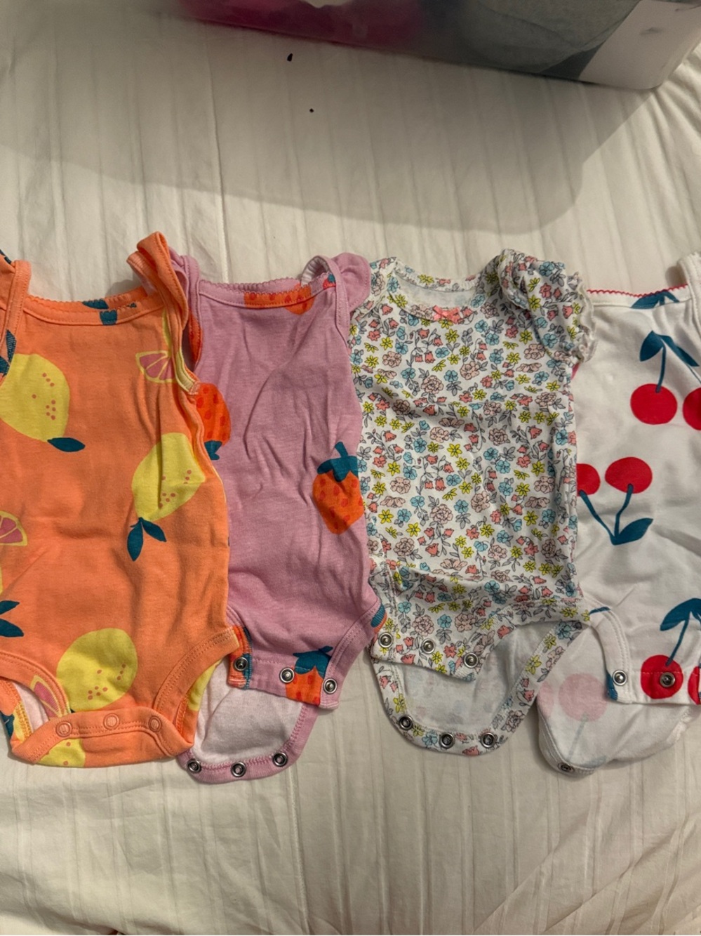 Carter's Mixed Fruit Print One-Piece Bodysuits - Orange/Pink/White